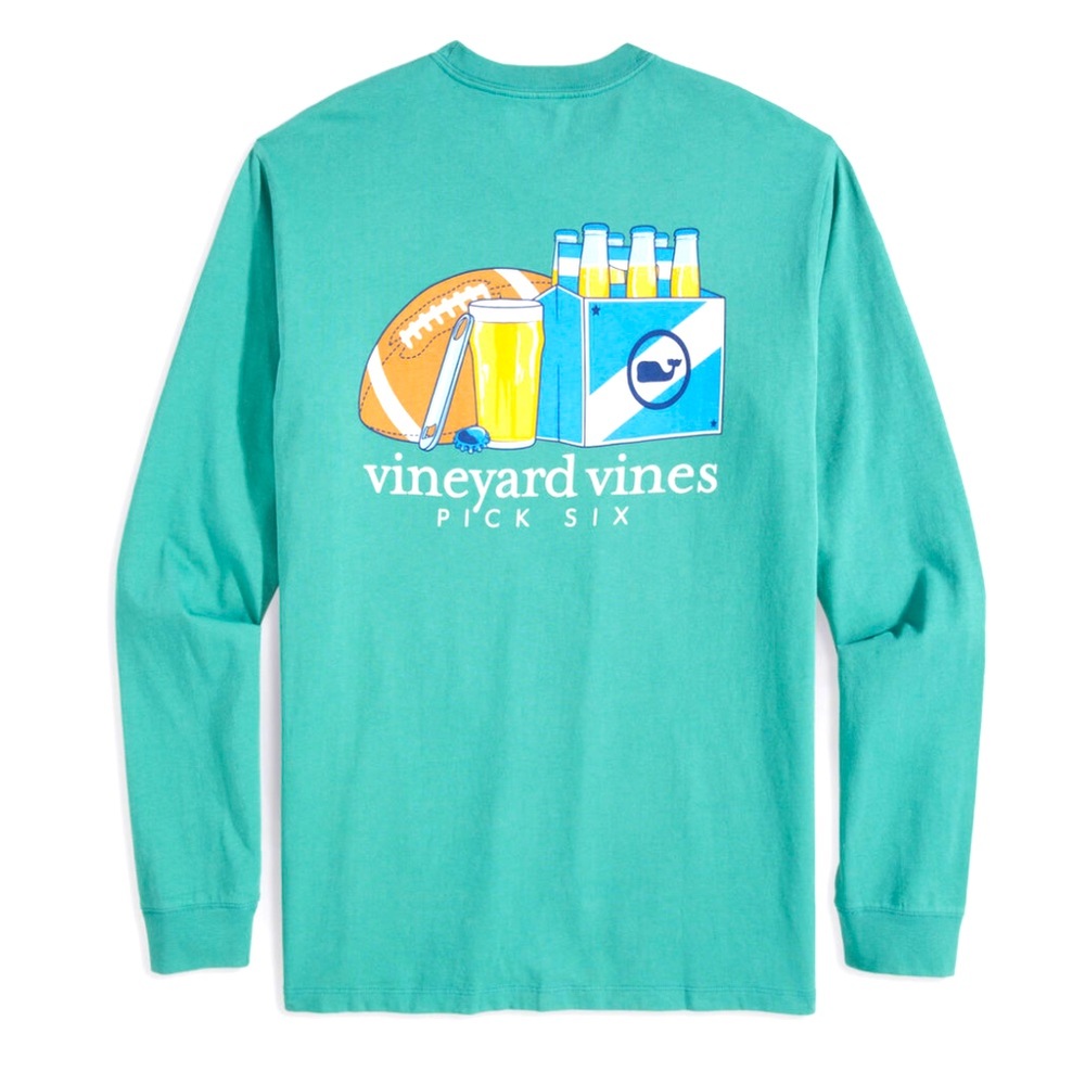 Vineyard Vines Pick Six Long-Sleeve Pocket Tee Men’s Shirt Football Beer